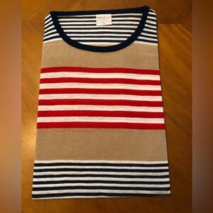 Striped Knit Crewneck Women's Top - Red, White, Navy & Tan Short Sleeve NEW